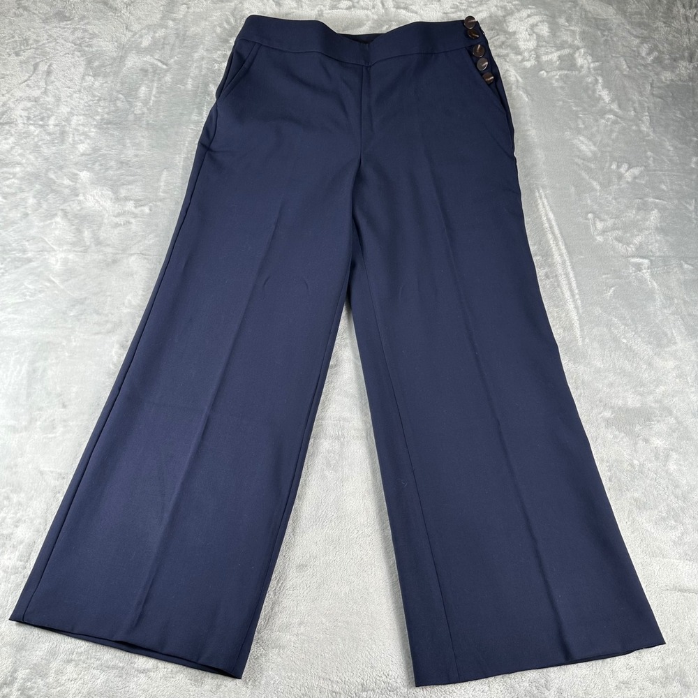 Talbots Greenwich Wide Leg Pants 12P Navy Blue Sailor Button High Rise Trousers